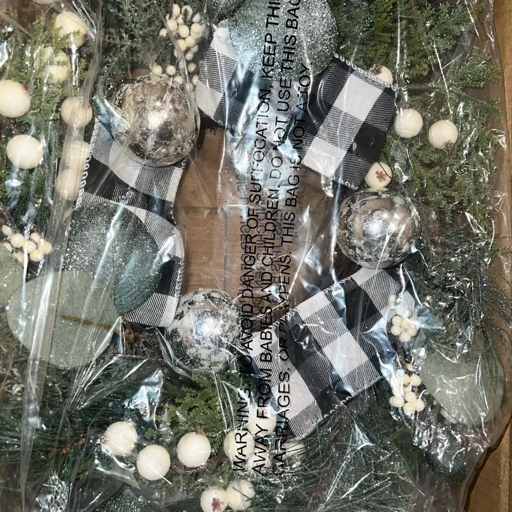 Buffalo black checkered Silver and Green Holiday Wreath